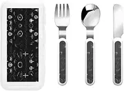 Supernatural Symbols Black Print 3 Piece Set For Camping Stainless Steel Flatware, Spoon, Fork, Knife, Ideal For Outdoor