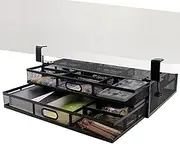 WATUNID Under Desk Drawer Organizer No Drilling, Mesh Metal Under Desk Storage Drawers Clamp On, 2 Slide Out Drawers Suitable for Home Essentials and Office Supplies(Black, 17.7x11.8x4.7 Inches)