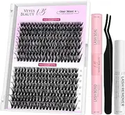 VEYESBEAUTY Lash Cluster Kit 40D 50D Volume Individual Lashes Thin & Invisible Band Wispy Lashes One More+ DIY Eyelash Extensions Kit 8-16mm with Bond&Seal Remover Applicator for Self Application