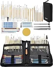 TEMONTIAN Pottery Clay Sculpting Tools,Double Sided Polymer Clay Tools, Sculpting Clay,43Pcs Double Sided Ceramic Clay Carving Tool Set with Carrying Case Bag for Beginners