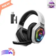 2.4GHz Wireless Gaming Headset, 40-Hr Battery, Flip Mic, USB, Type-C, White