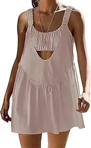 [Lauweion] Women Tennis Dress with Shorts Workout Hot Shot Mini Dress with Built in Bra Athletic 2 Piece Outfits Summer
