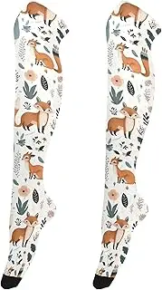 [Caihoyu] Womens Knee High Socks Casual Fashion Extra Long Knee Boot Stockings Thigh Highs Socks for Proms Little Foxes and Plants Seamless Tile, Little Foxes and Plants Seamless Tile