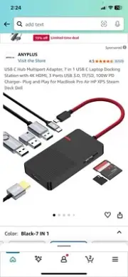 USB C Hub Multiport Adapter, 7 in 1 USB C Laptop Docking Station with 4K HDMI,