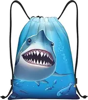 [LHBWCVN] Smiling Shark Drawstring Backpack for Men Gym Bag String Bag Waterproof Drawstring Bag for Women Swim Bag