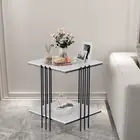Modern Marble Side Table 2 Tier Square Accent Small Coffee Table Sofa End Table