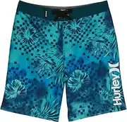 [Hurley] Boy's Floral Checkered Boardshorts (Big Kids) Blue Gaze 18 Big Kid
