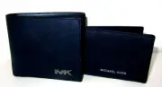 Michael Kors New Rivington Navy Blue Men's Leather Two Piece Billfold Wallet NWT