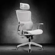 [Furb] Ergonomic Office Chair with Breathable Mesh, Adjustable Headrest High Back Computer Desk Office Chair for Home Office, Gaming, and Study Gray