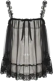 [GRRKDFQ] Women's Pyjama Sets See-Through Sheer Mesh Top Ruffle