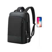 BOPAI Luxury Style waterproof Leather & Microfiber Backpack with USB Charging 15.6"