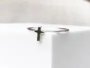 Solid 925 Sterlling Silver Christian Cross Stacking Ring For Women's