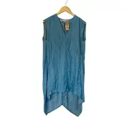Rachel Roy Blue Chambray Shark Bite Hem Sleeveless Shift Dress Size S Small NWT