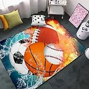 Basketball Rug - Basketball Rug for Boys Bedroom Kids Football Rug Water Fire Sports Rug for Boys Room Soccer Rug Baseball Rug for Playroom Living Room Football Decor Carpet Sofa Mat, 2.5x4 Feet
