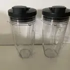 NUTRI NINJA Blender 24oz Clear Cups + Black Sipping Lids 2 Pack To-Go Cups