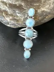 WoMens Cluster Blue Larimar Navajo Sterling Silver Ring Size 9.5 16160