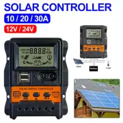 12/24V 10/20/30A Solar Charge Controller Panel Battery Regulator Dual USB Charge