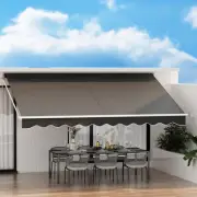 Instahut Folding Arm Awning, 4.5M X 2.5M Pearl Grey Retractable Blinds Outdoo...