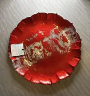 LuMo Istanbul Turkish Glass Plate Red Silver Handcrafted 12”