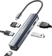 USB C Hub Ethernet, Dockteck 5-in-1 USB-C Hub Multiport Adapter with USB C to 4K HDMI,1Gbps LAN, 3 USB 3.0, for MacBook Air/Pro, iPad Air/Pro, Surface Pro, XPS and More