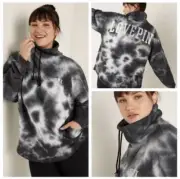 Vs Victorias Secret Pink Varsity Cowl Sweater Jacket Top Black/White Tie Dye S
