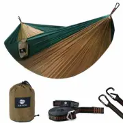 Anyoo Camping Double Hammock Lightweight Portable (Dark Green & Light Tan)