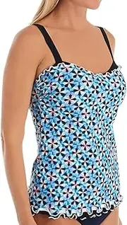 [Profile by Gottex] Women's Lettuce Ruffle Sweetheart Cup Sized Tankini Top Swimsuit
