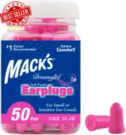 Dreamgirl Soft Foam Earplugs, 50 Pairs - Small, Pink, Noise Reduction Ear Plugs