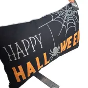 HAPPY HALLOWEEN Spider web Throw Pillow Black silver Orange embroidered 20"
