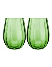 [Maxwell & Williams] Wicked Pink Goes Good With Green Ribbed Stemless Glass Elphaba Set of 2 Gift Boxed in Green