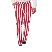 Men's Stripe Personalized Pants Pocket Button Suit Pants Leggings Casual Pants Red M