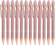 MengRan 12pcs Rose Gold Pens with Stylus Tip, Black Ink Medium Point Ballpoint Pens,Stylus Pens for Touch Screens (12 Rose Gold)