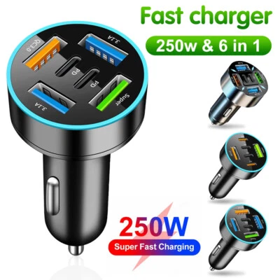 Fast Car Charger 4 USB Port + Type C Universal Socket Adapter For iphone Samsung