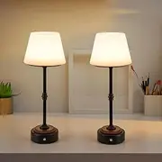 Cordless Table Lamp Set of 2, 3-Level Brightness Table Lamps, 5000mAh Built-in Rechargeable Battery, Bedside Night Lamp for Bedroom, Bedside, Living Room, Restaurant and Patio, Black