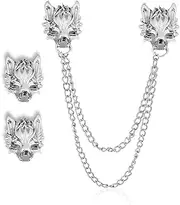 [YOOESTORES82] 2PCS Wolf Head Long Collar Chain Brooch.Gold Silver Chain Tassel Brooch Pin,Punk Cool Animal Head Collar Coat Pin for Men's Suits Shirt Pin