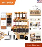 Glass Spice Jars with Label Bottles Bamboo, 36pcs Seasoning Containers Shaker...