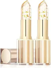 Color Changing Lipstick with Gold Crystal, Long Lasting Moisturizing Lip Gloss, Transferproof Formula for 24-Hour Shine Hydration Versatile Lip Balm(B,2pcs)