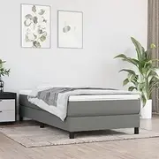 vidaXL Dark Grey Box Spring Bed Frame - King Single Size - Fabric Upholstered - Modern Design - Sturdy Legs and Plywood Slats - Easy Assembly
