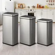 Oikiture 40L/50L/60L Motion Sensor Bin Stainless Steel Automatic Trash Can Silver