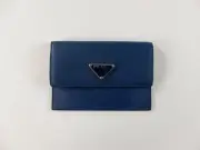 PRADA blue triangle logo Saffiano leather card holder / mini wallet authentic