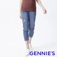 在飛比找momo購物網優惠-【Gennies 奇妮】刷破直筒牛仔褲-深藍(孕婦褲 長褲 