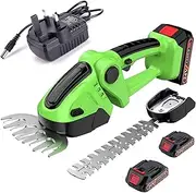 21V Cordless Hedge Trimmer, Cordless Electric Shrub Shears with 2 Interchangeable Blades & 2Pcs Rechargeable Batteries, Garden Shears for Hedges, Grass, Lawn and Pruning