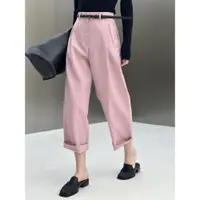 在飛比找ETMall東森購物網優惠-南油羊毛粉色顯瘦抽褶九分西裝褲