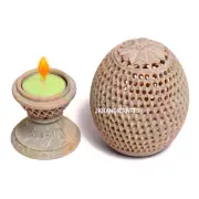 Marble Candle Holder Incense Burner Hand-Carved Work Christmas Home Decor 7" H
