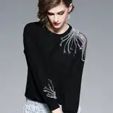 在飛比找遠傳friDay購物優惠-Olivia奧莉精品 縷空網紗拼接亮片釘珠上衣 S~2XL 