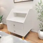 Bedside Table Bedroom Nordic Warm White 2 Drawers Wooden Legs Modern Desig 2D-47