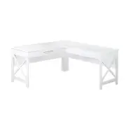 Maestro Furniture Farmhouse L-Shaped Office Manager Executive Computer Working Desk W/ Drawer - Distressed White