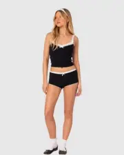 EDIKTED Womens Mariana Pointelle Micro Shorts BLACK