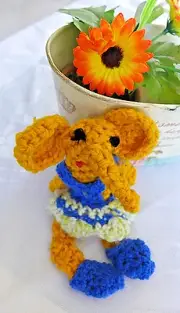 HANDMADE CROCHETED ELEFANT GIRL FINGER PLAY DOLL ONE OF A KIND FROM ARTIST GIFT