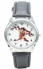 Taz Looney Tunes Character Black Leather Wrist Watch